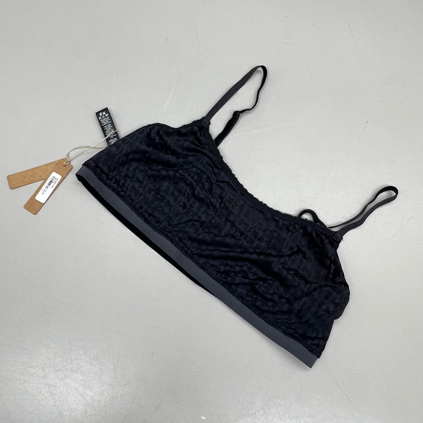 SKIMS Wireless Velvet Mesh Scoop Logo Bra Women's Sz M Soot BR-BRA-0938