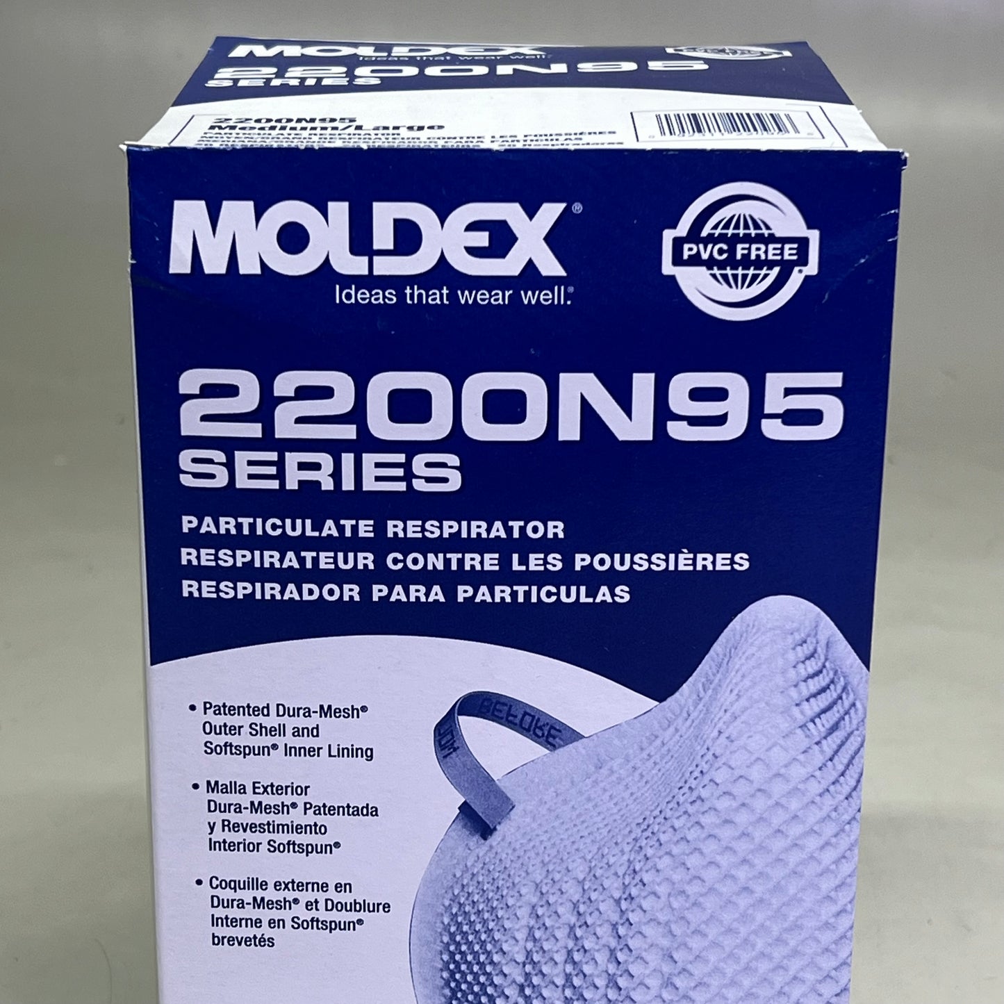 MOLDEX (20 PACK) Dura-Mesh Shell Face Respirators BB 05/30 White 2200N95