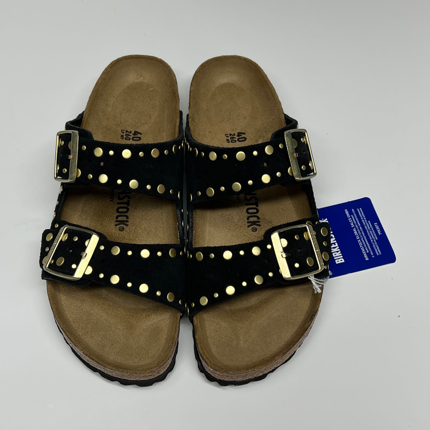 BIRKENSTOCK Arizona Rivets Suede Leather Cork-Latex Uk Sz 40 Black 103034B