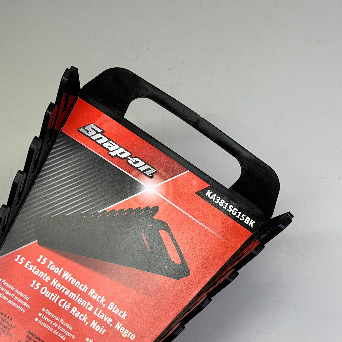 SNAP-ON 15 Tool Wrench Rack W/ Handle Fits 2" Deep Drawers Black KA381SG15BK