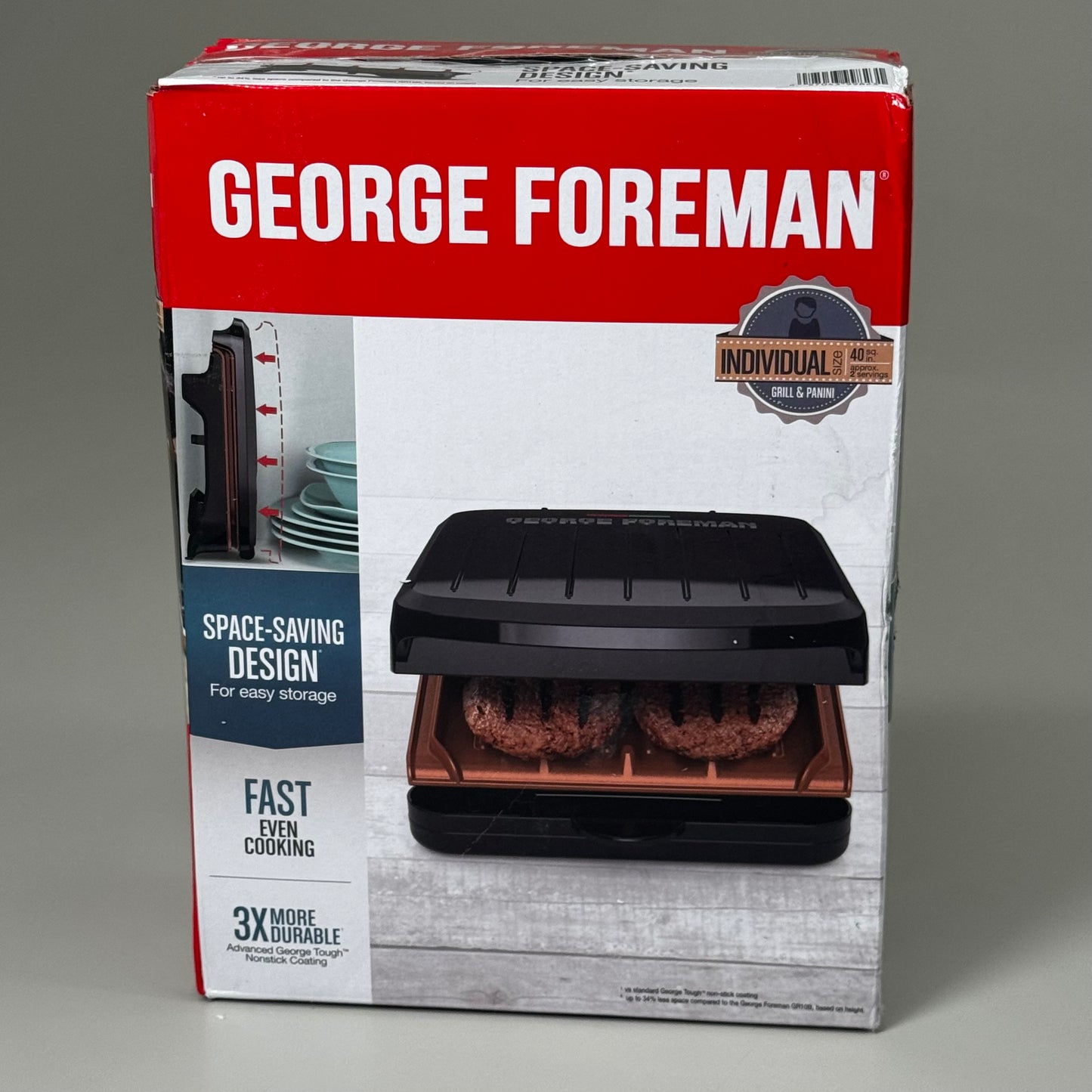 GEORGE FOREMAN Individual Sized Grill & Panini Press 1" Hinge Black GRS040BC AS-IS