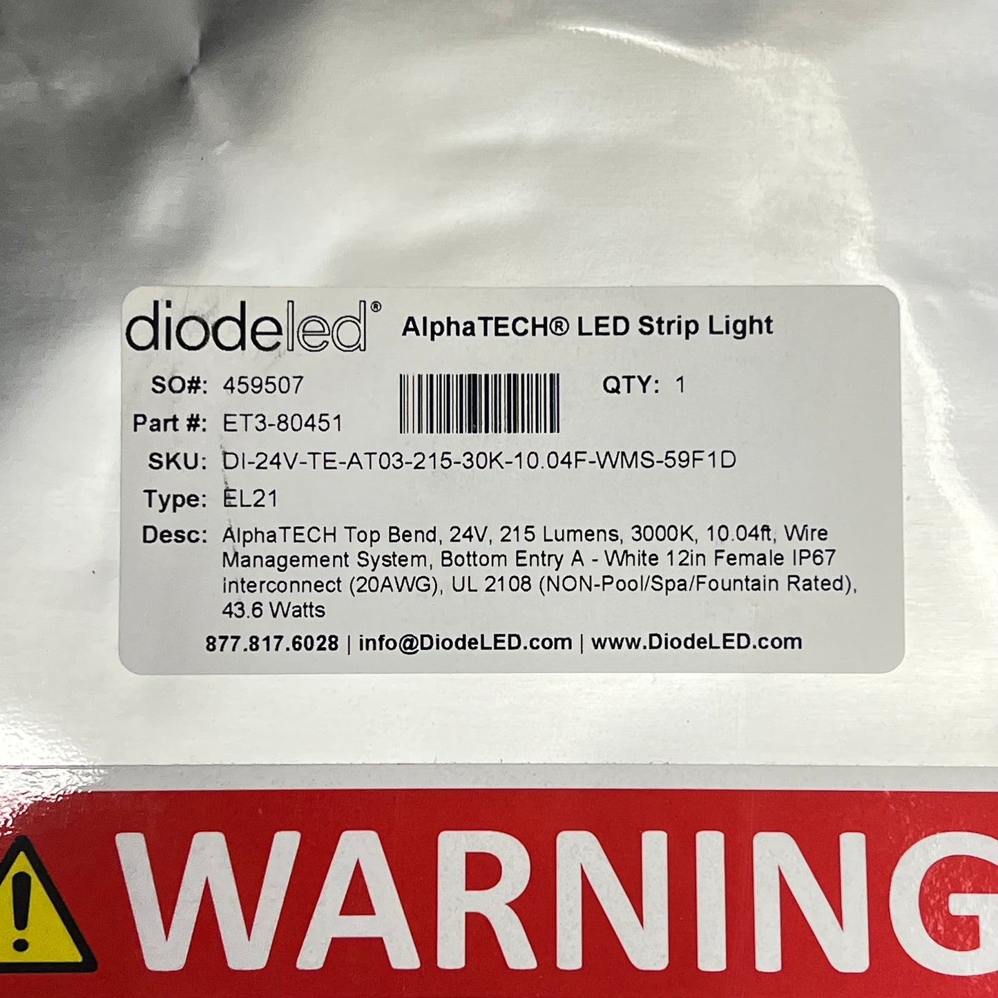 DIODLED Alphatech X Diffused Led Strip Light 24V 215 Lumens 3000K 10' ET3-80451