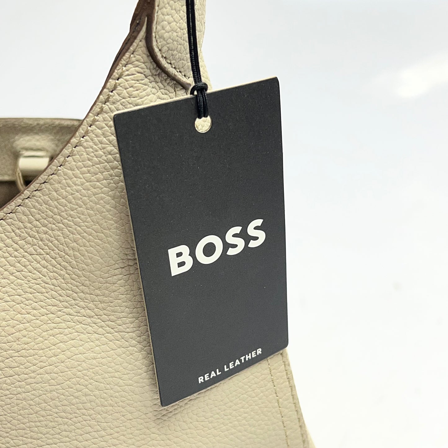 HUGO BOSS Leather Lenah New Hobo Bag Buckle Closure Light Beige 50557982