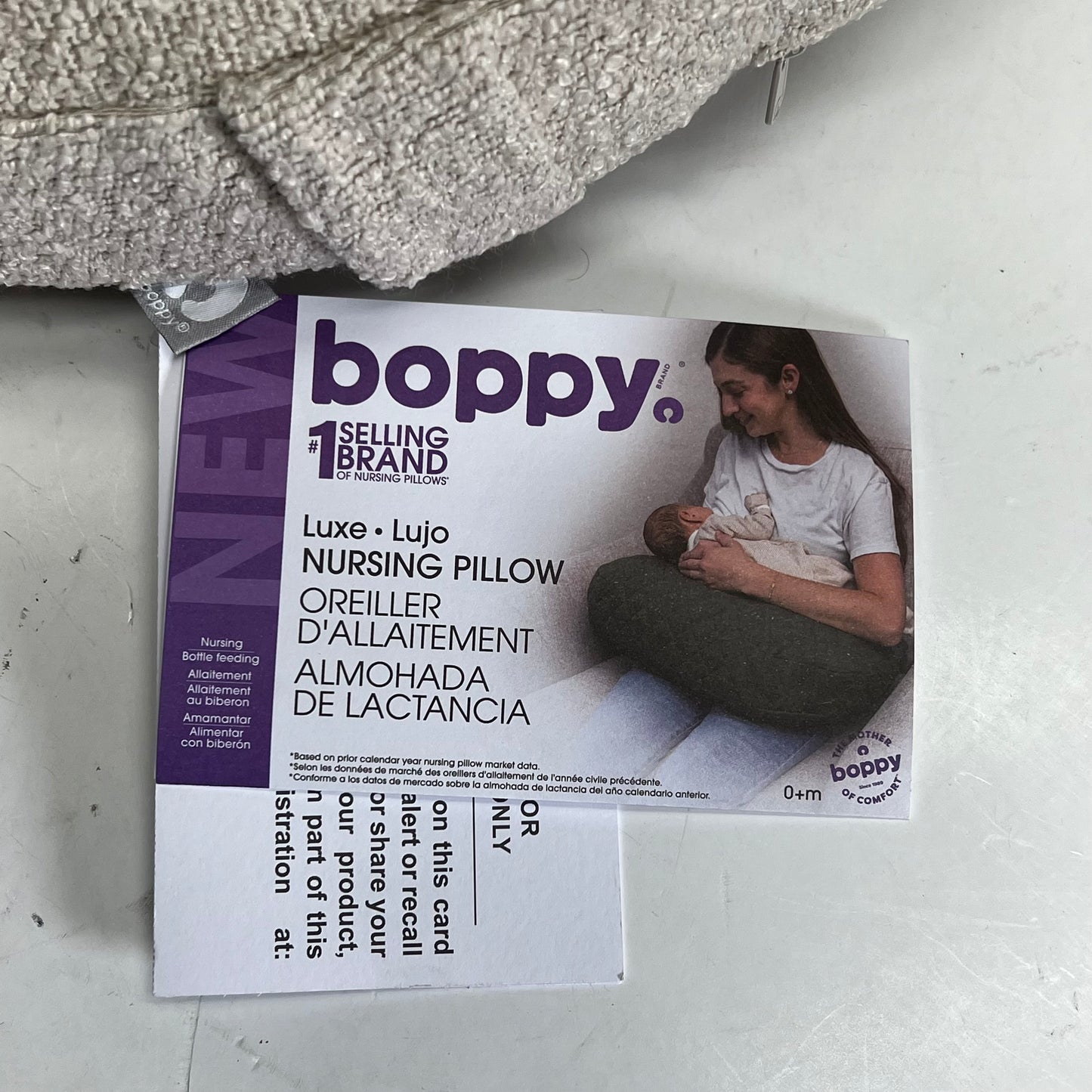 BOPPY Nursing Pillow Luxe Cushion Hypoallergenic Fiber Fill  21"x15"x6" Oatmeal