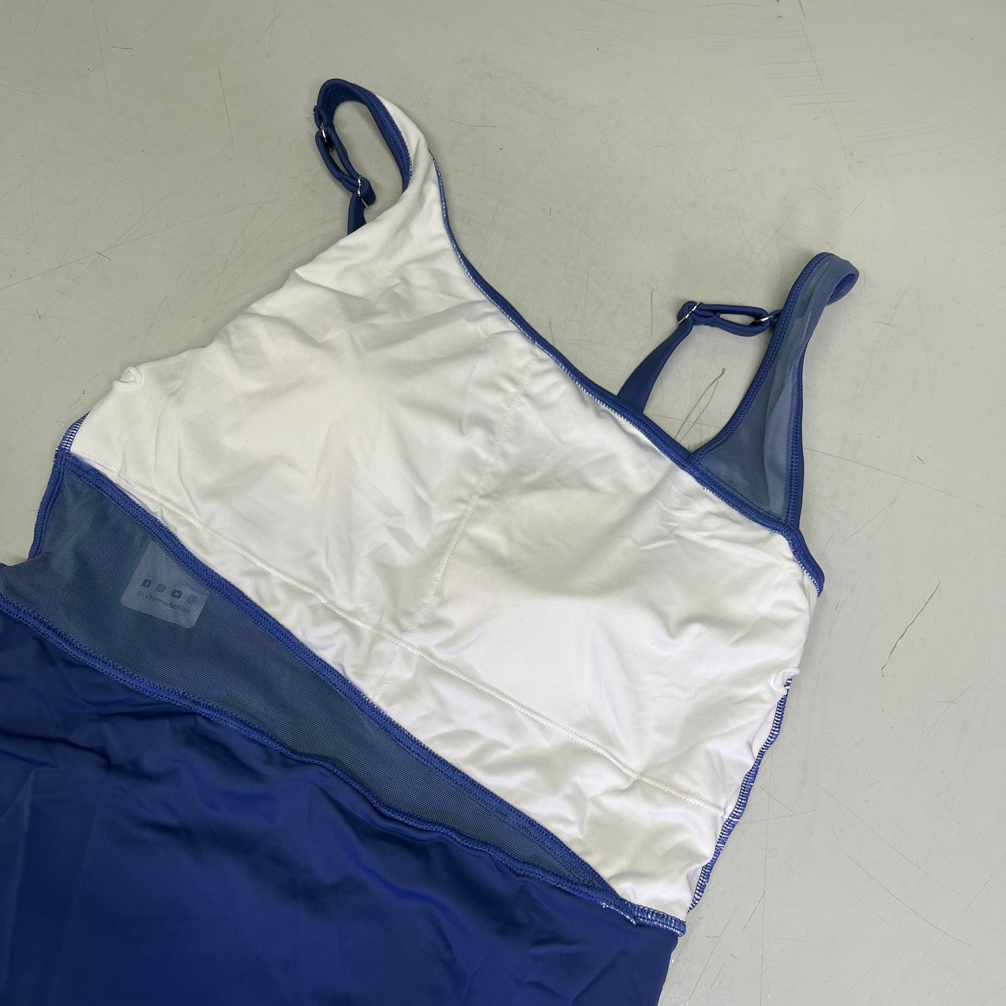 CHARMO One Piece Side Tie Dress W/ Mesh Cut Out Swimsuit Women's Sz L Blue