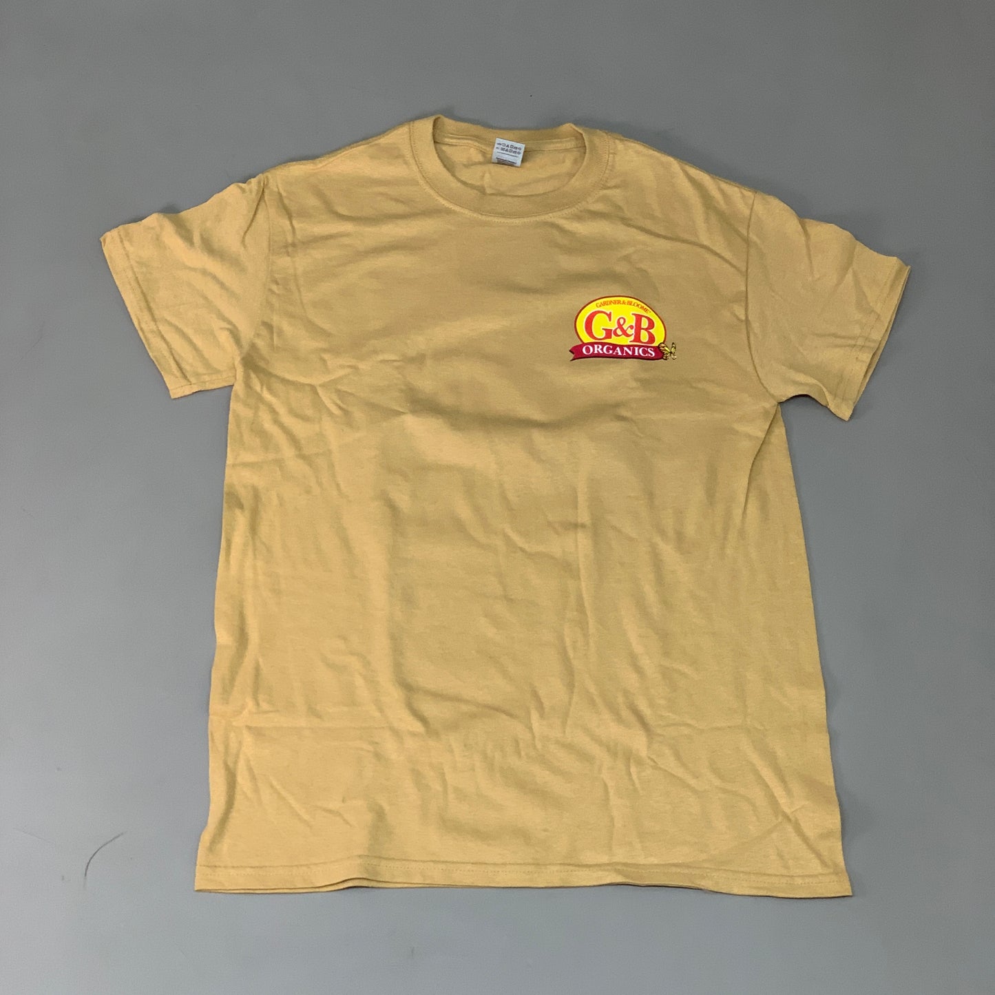 G&B Organics "I'm Diggin This" Logo T-shirt Unisex Sz S Mustard (New)