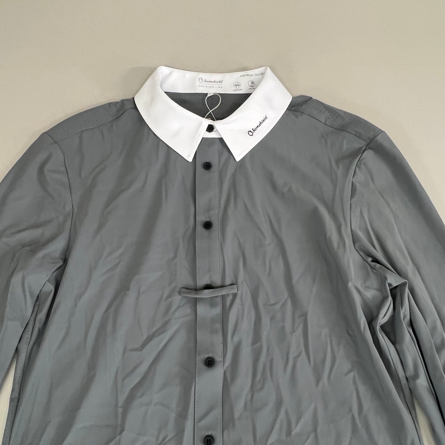 SAMSHIELD Samuel Long Sleeves Equestrian Polo Shirt Men's Sz L Grey