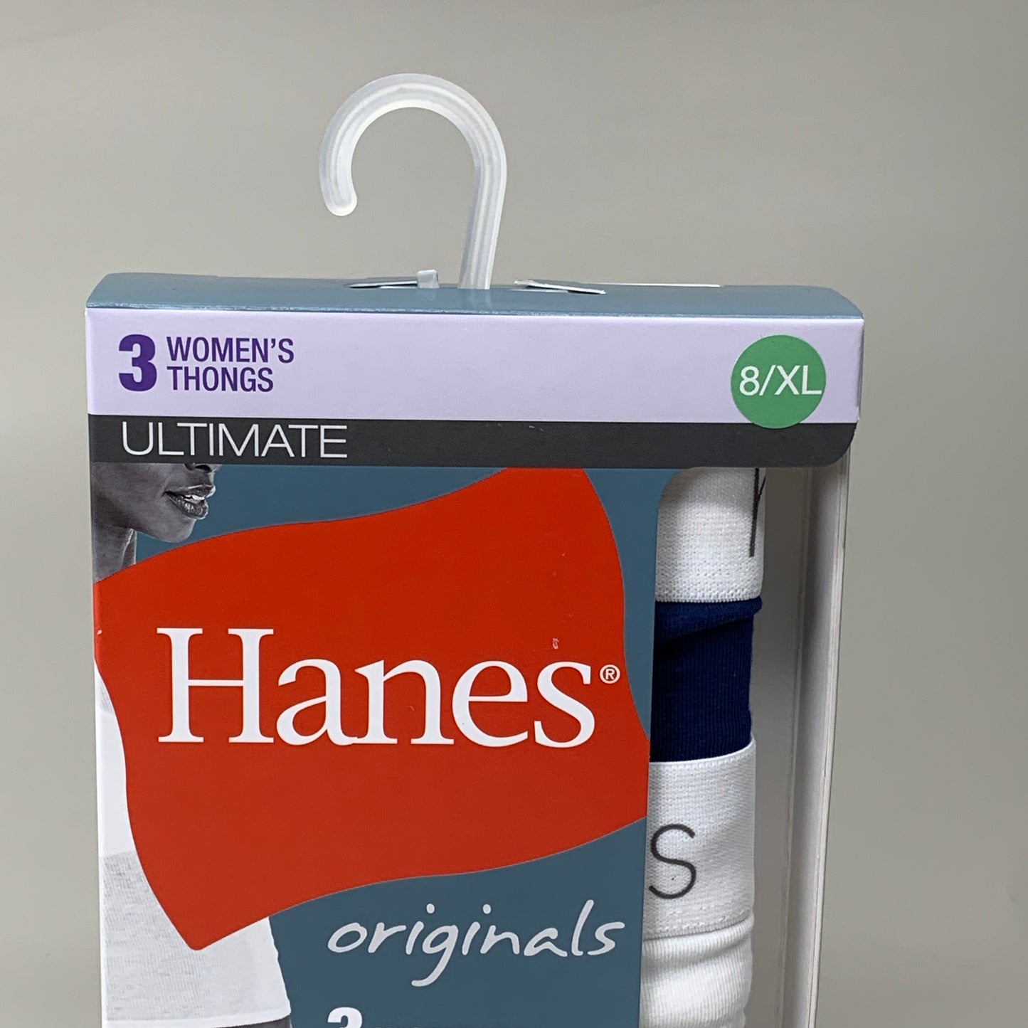 HANES 3 PACK!! Originals Women's Breathable Cotton Stretch Thongs Underwear Sz 8/XL Navy/White/Floral 45U0BT