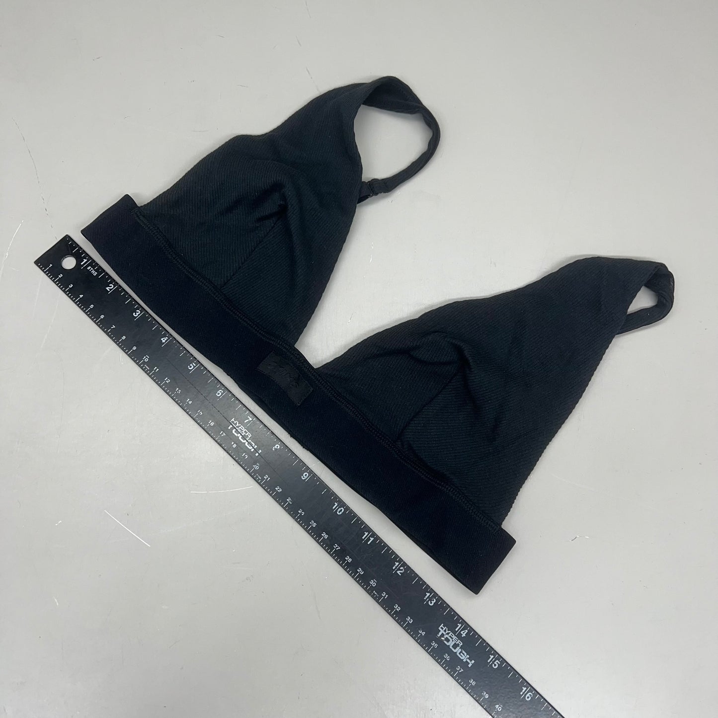 SKIMS Breathable Cotton Rib Triangle Plunge Bralette Women's Sz L Soot BRPLG0037