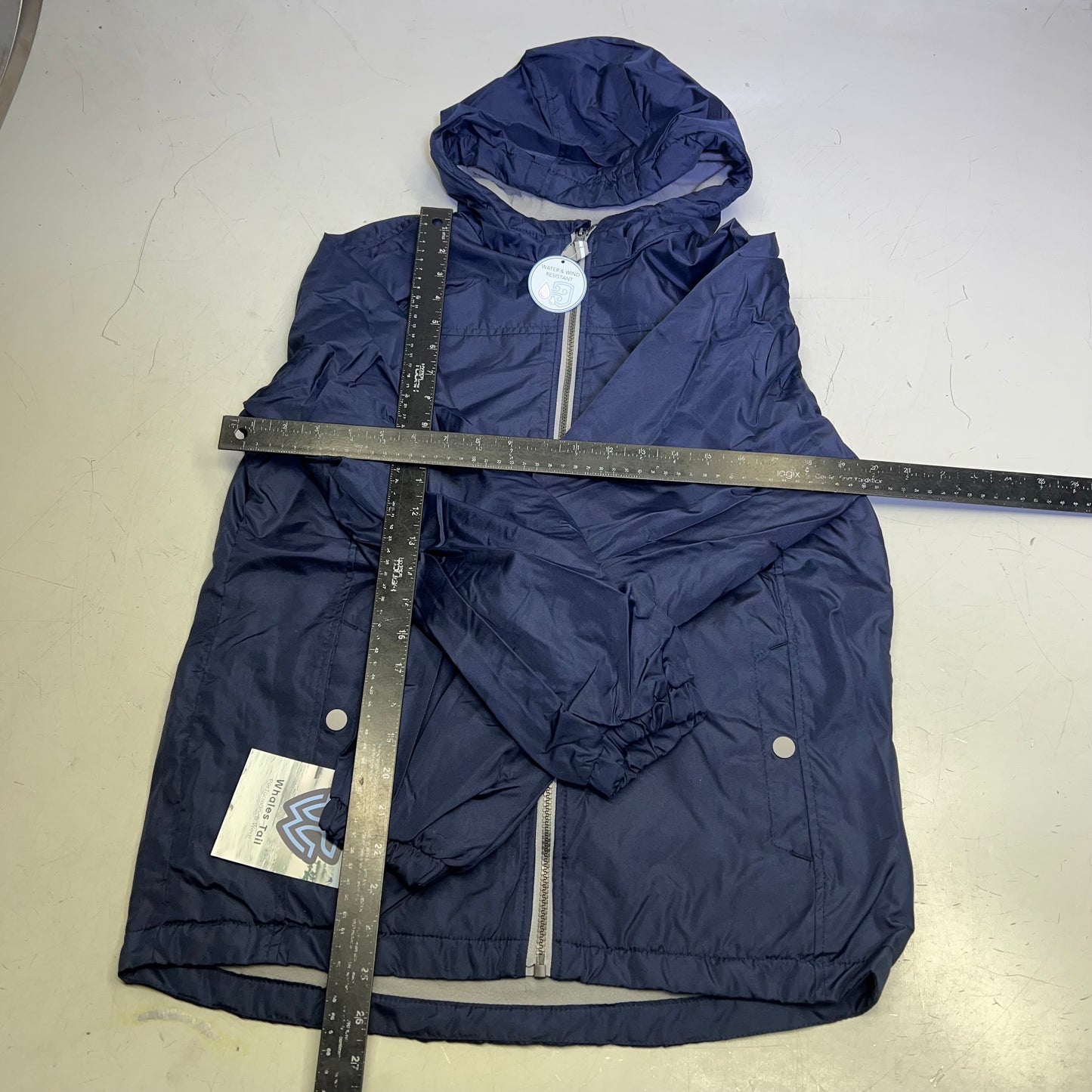 WHALES TAIL PERFORMANCE Fleece Lined Windbreaker Jacket Boys Sz 14 Navy Blue