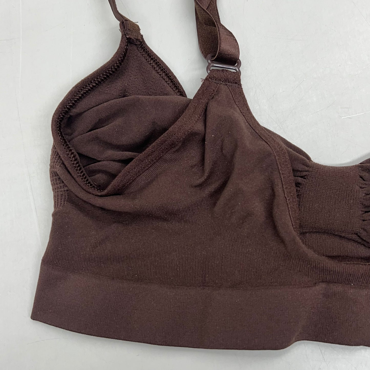 SKIMS Strong Support Seamless Sculpt Bralette Pique Stitching Women's Sz L Cocoa