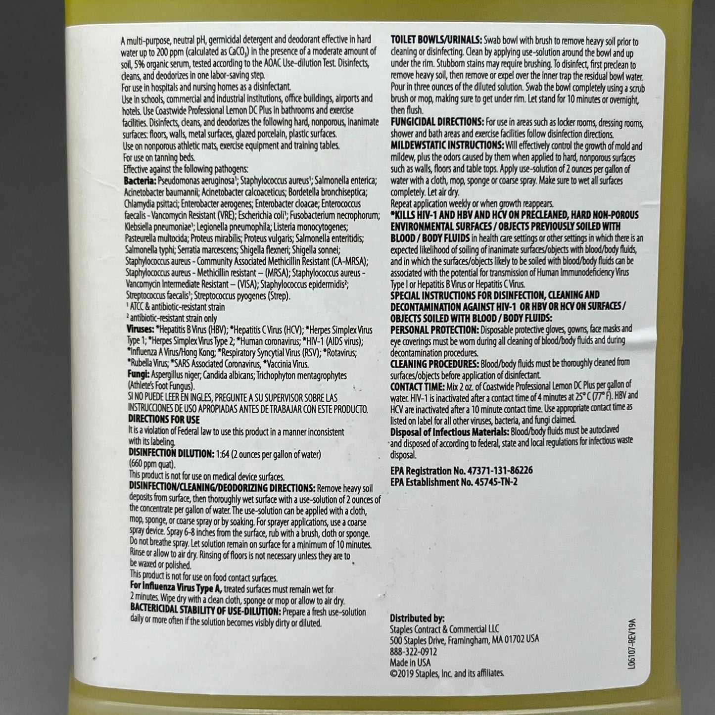 ZA@ COASTWIDE PROFESSIONAL (2 Pack) Concentrate Cleaner Lemon DC Plus 3.25 L C