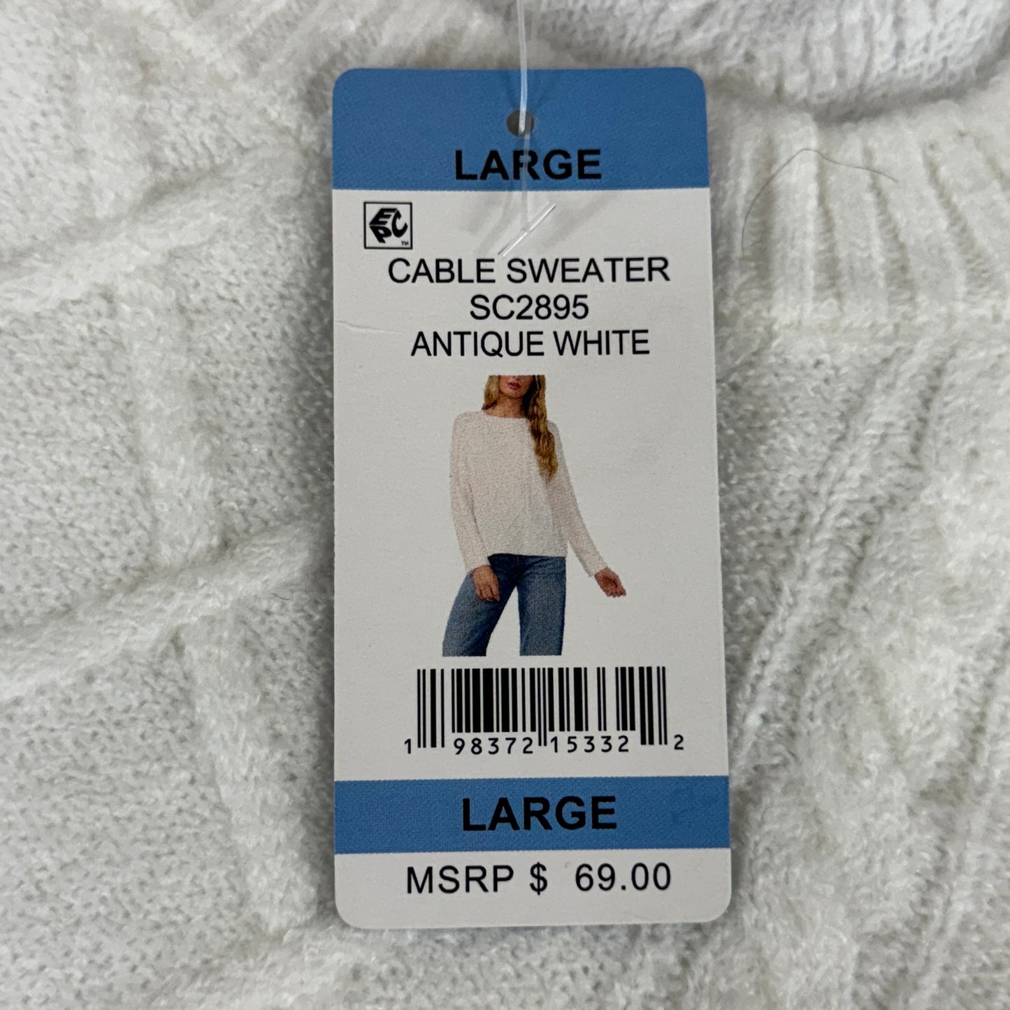 VINCE CAMUTO Cable Knit Sweater Women's Sz-L Antique White SC2895