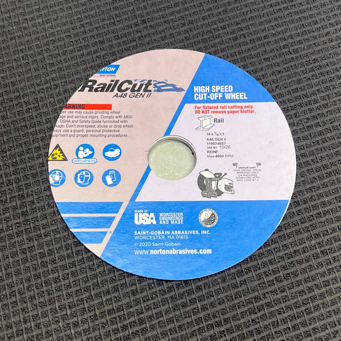 NORTON (2 PACK) RailCut X Coarse Grit Cut-Off Wheel 16" X 1/8" X 1" 66253335024