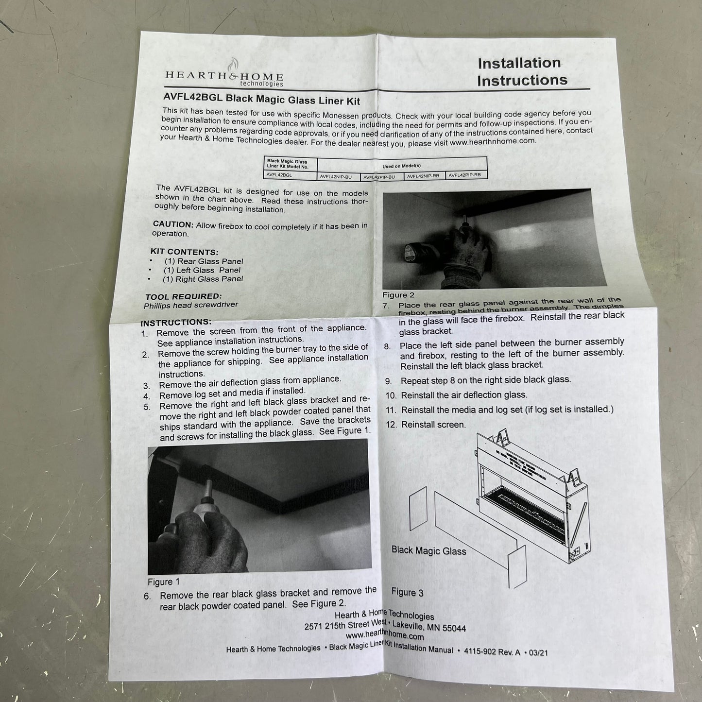 HEARTH & HOME Black Glass Acc Kit 42' Black AVFL42BGL (New Other, Distressed Box)