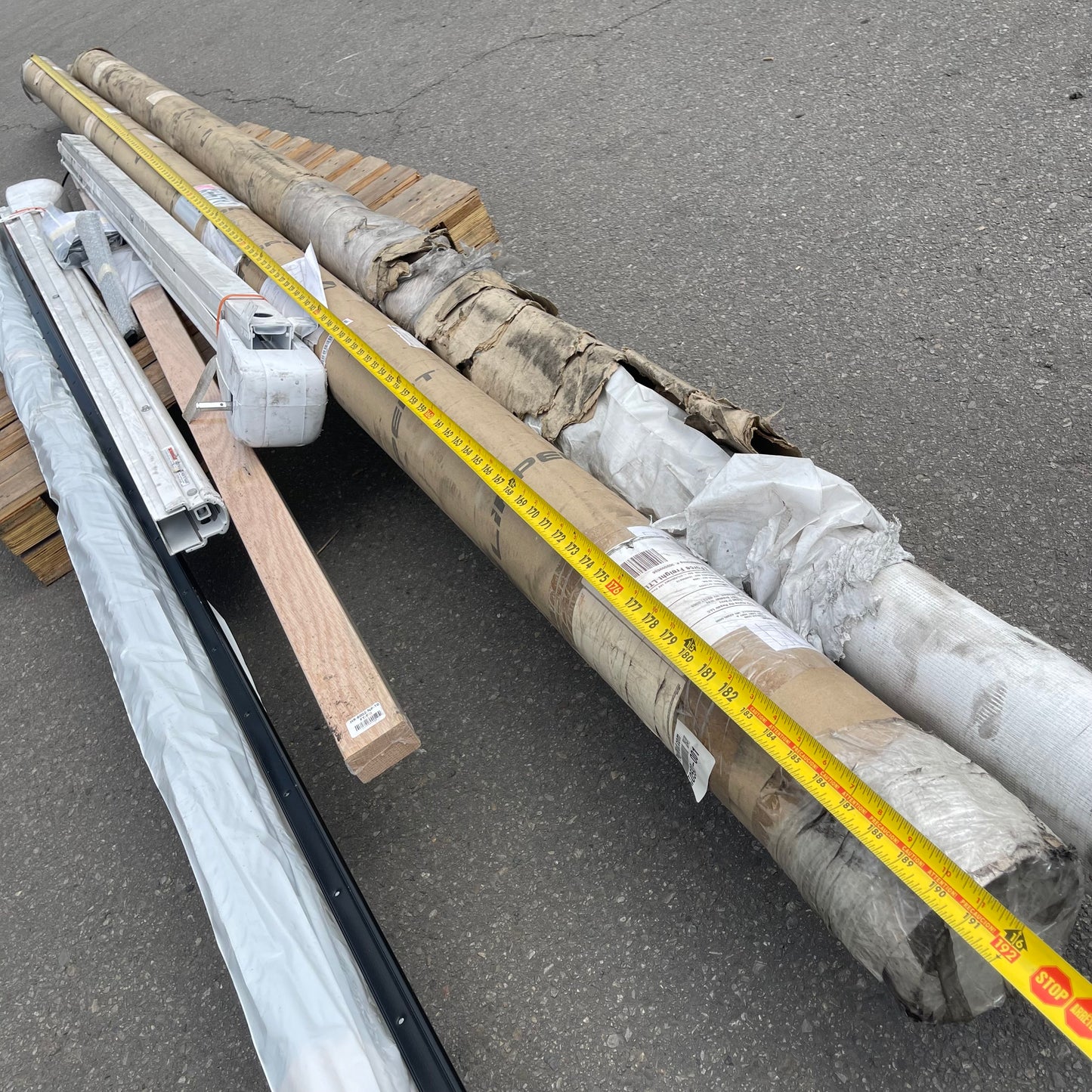 ZA@ Pallet of MIXED Awning Parts & Wood Board (AS-IS)