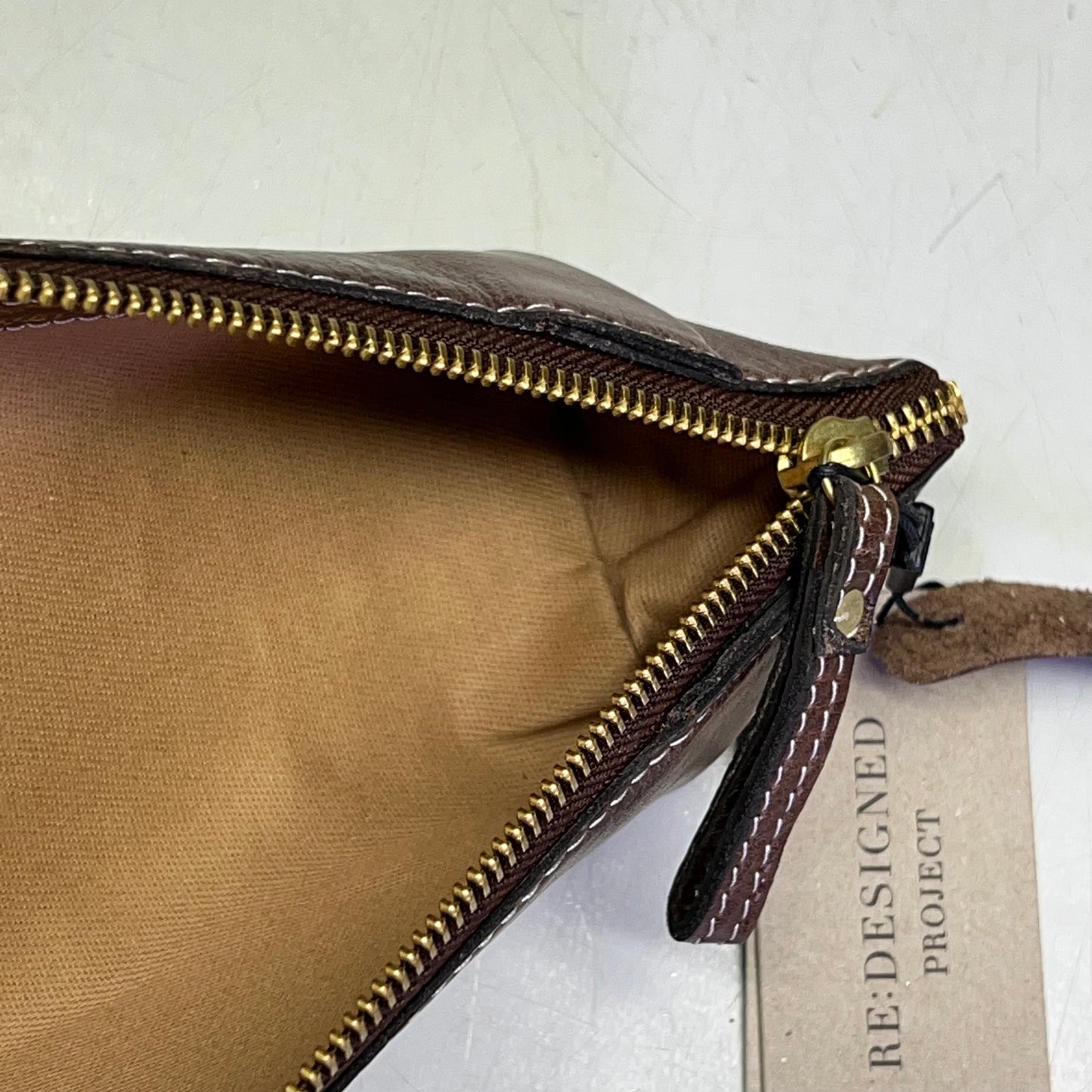 RE:DESIGNED Genuine Leather Project 11 Triangular Zip Bag 10"x3" Woodsmoke P011