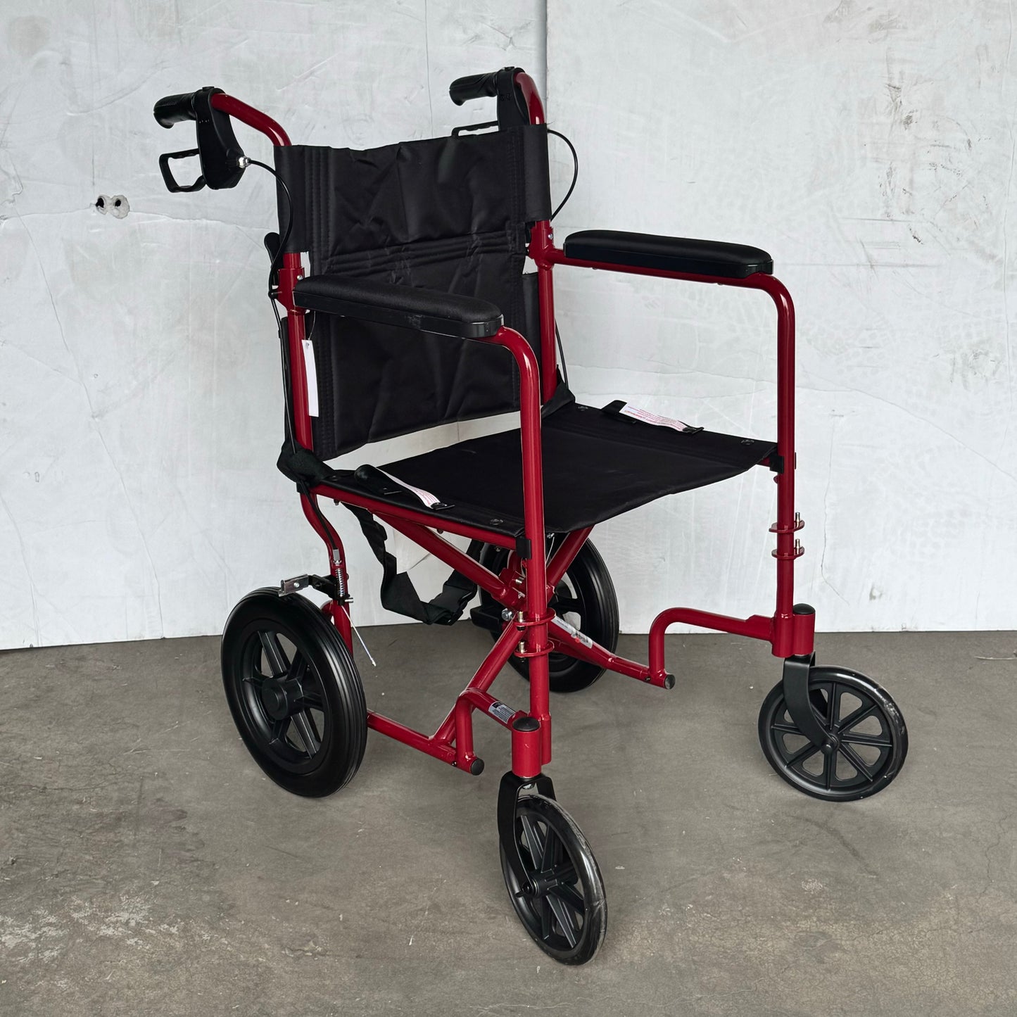 MEDLINE Basic Aluminum Transport Chair 19" Seat 12" Rear Wheels Red MDS808200ARE