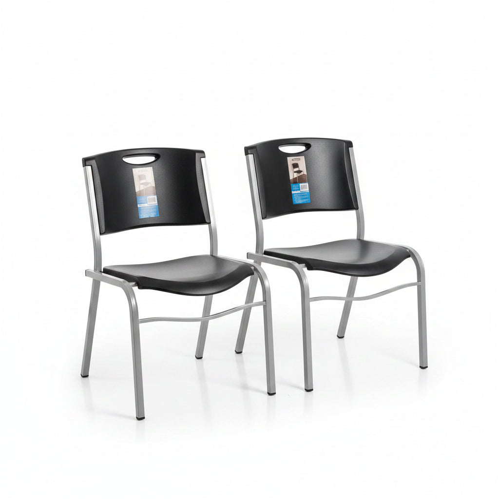 LIFETIME (2 PACK) Plastic Indoor/Outdoor Stacking Chair Sz 20"W x 17"L x 32"H, Black 721614