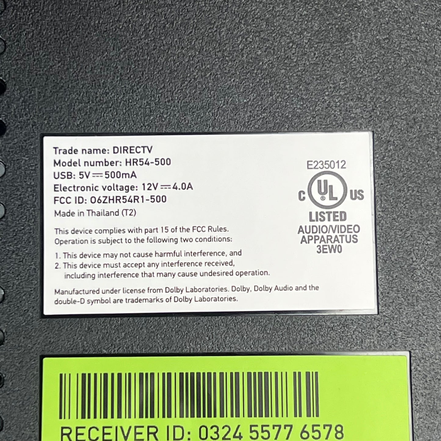 DIRECT TV Easy Connecting Receiver Box Dual Core 4K & HDR Feature Black HR54-500