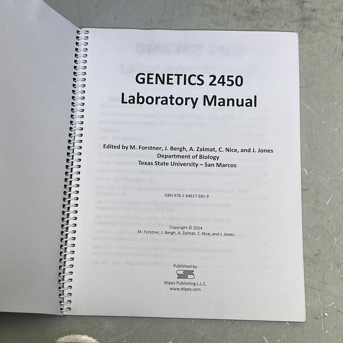 GENETICS 2450 Laboratory Manual Book For Texas State University Spring Of 2024