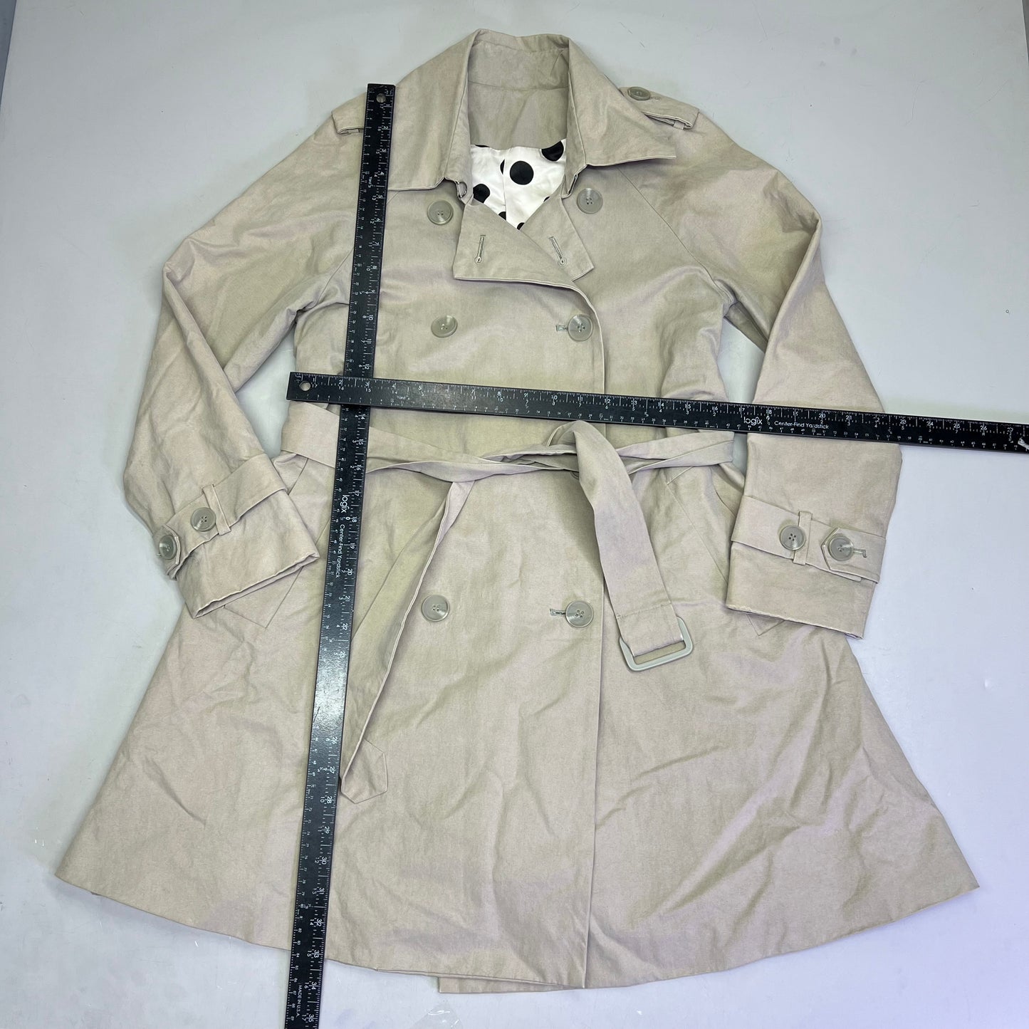 CAROLINA HERRERA Trench Coat Dot 55% Silk Lined Women's Sz S Khaki (Pre-Owned)