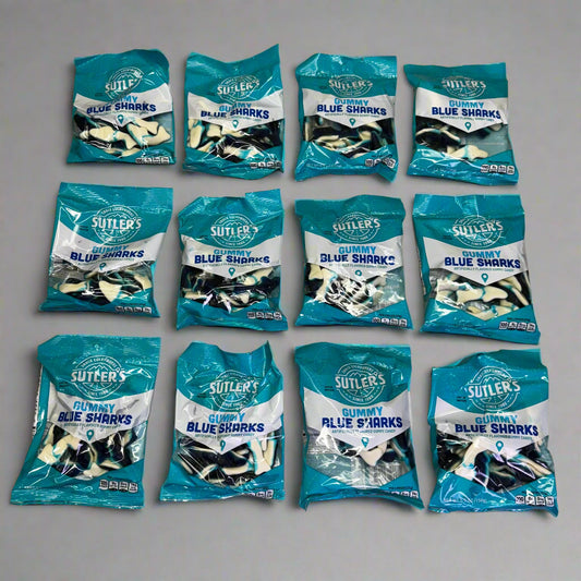 ZA@ Pallet of SUTLER'S Gummy Sharks 5.5 Oz Blue BB 06/25 (AS-IS)