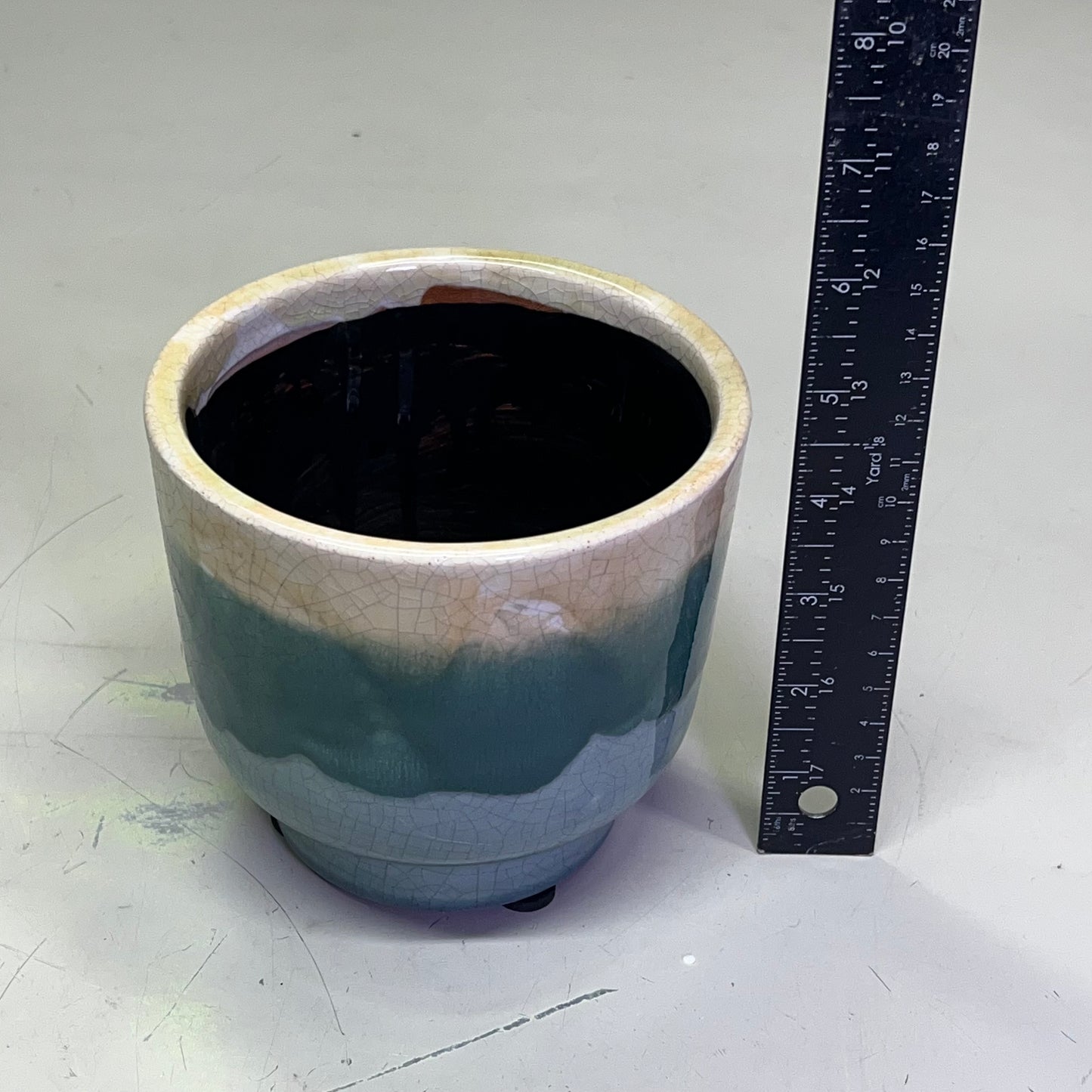 CREATIVE CO-OP Set Of 3 Terracotta Footed Planters Drip Glaze Green/Cream DG0506