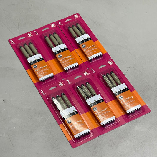 SAKURA (6-PACK) Pigma Micron Pens 0.20mm, 0.30mm, 0.50mm Black 50064