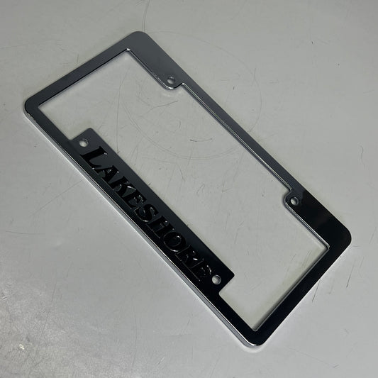 ZA@ (2 PACK) Plastic Lakeshore License Plate 12"x6" Chrome / Black