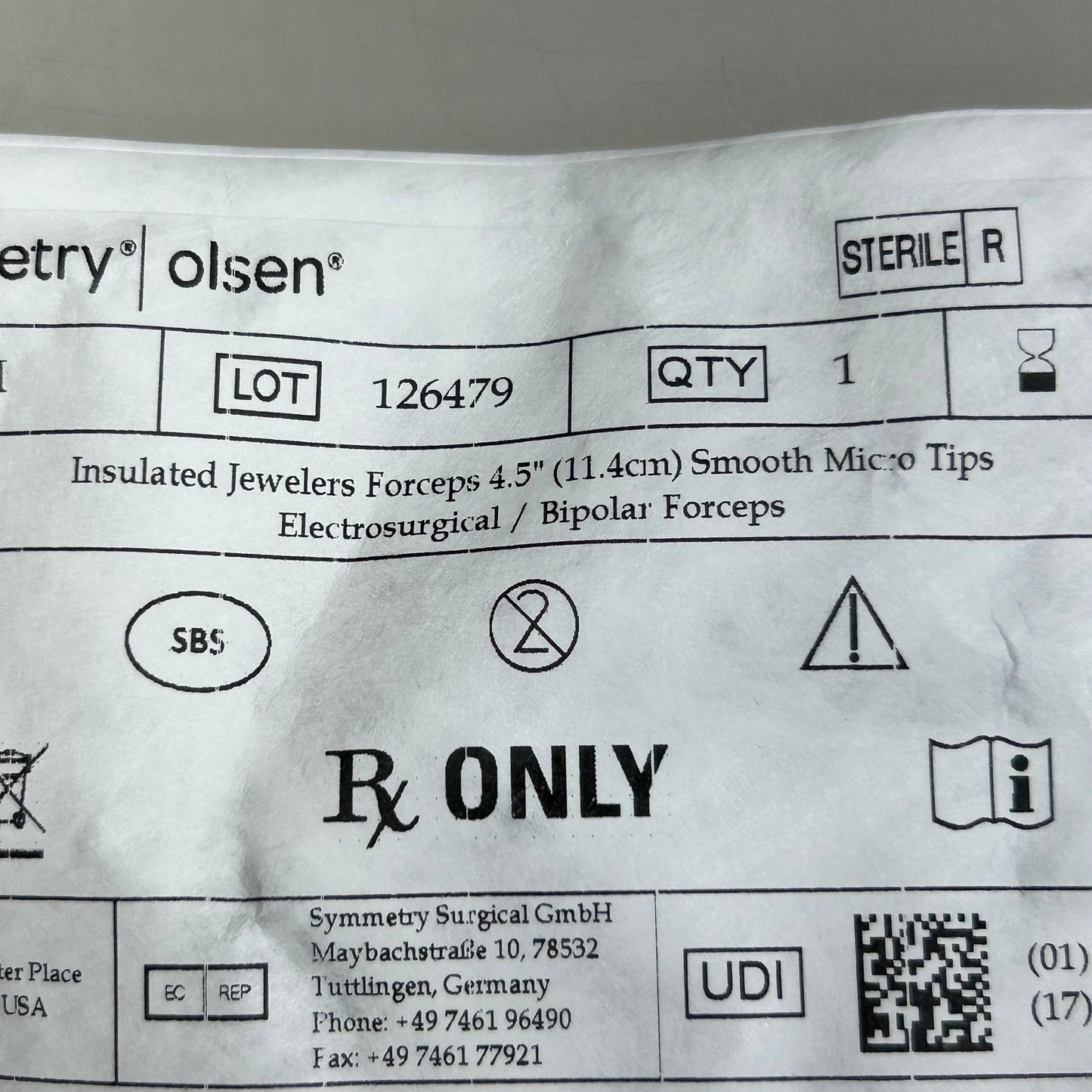 SYMMETRY OLSEN Insulated Bayonet Smooth Tip Forcep 4.5" Blue 20-1060I