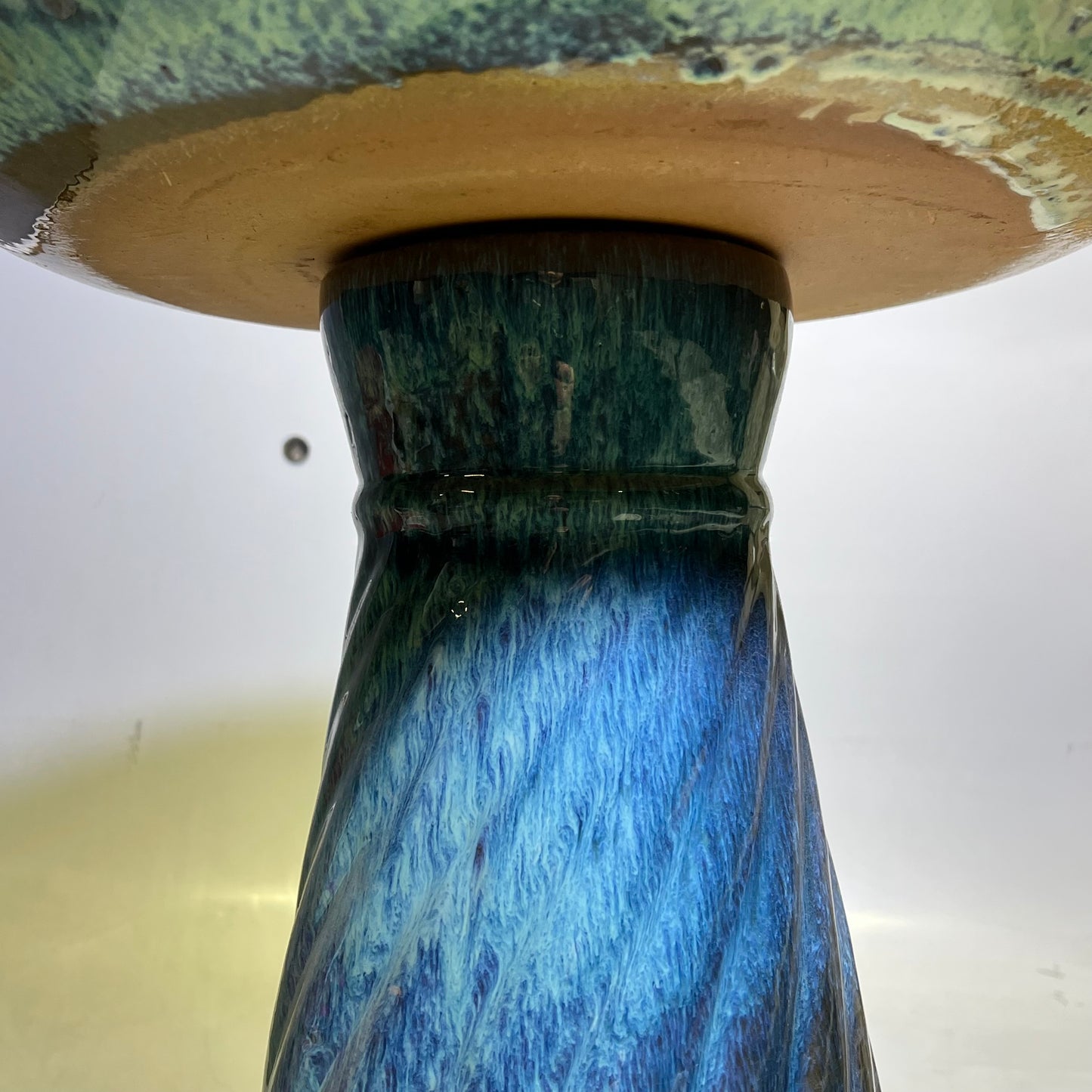ZA@ Glazed Pottery 2 Piece Swirl Bird Bath 22" L x 20" Dia  Aqua Blue/Navy A