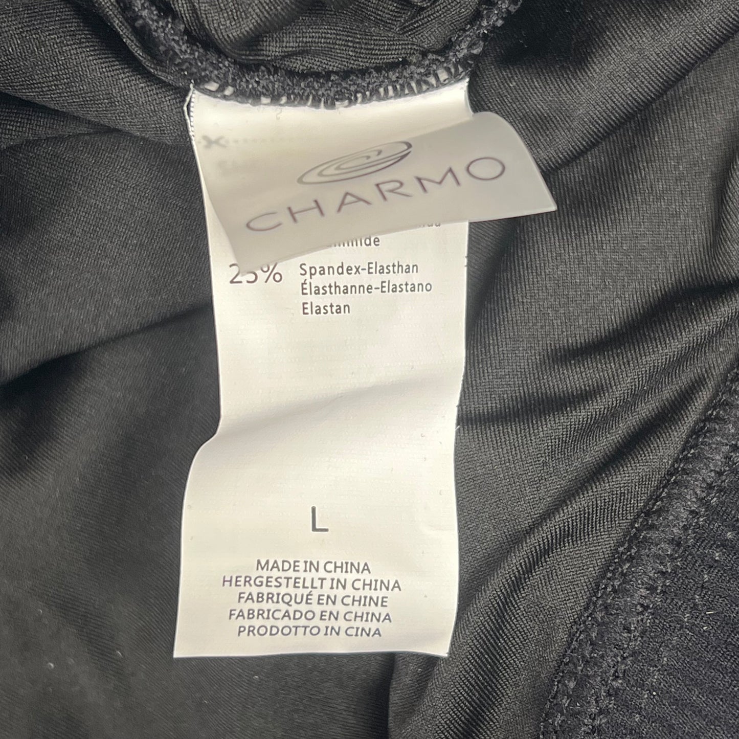 CHARMO Asymmetrical Retro Ribbed Moderate Cut One Piece Swimwear Wmn Sz L Black