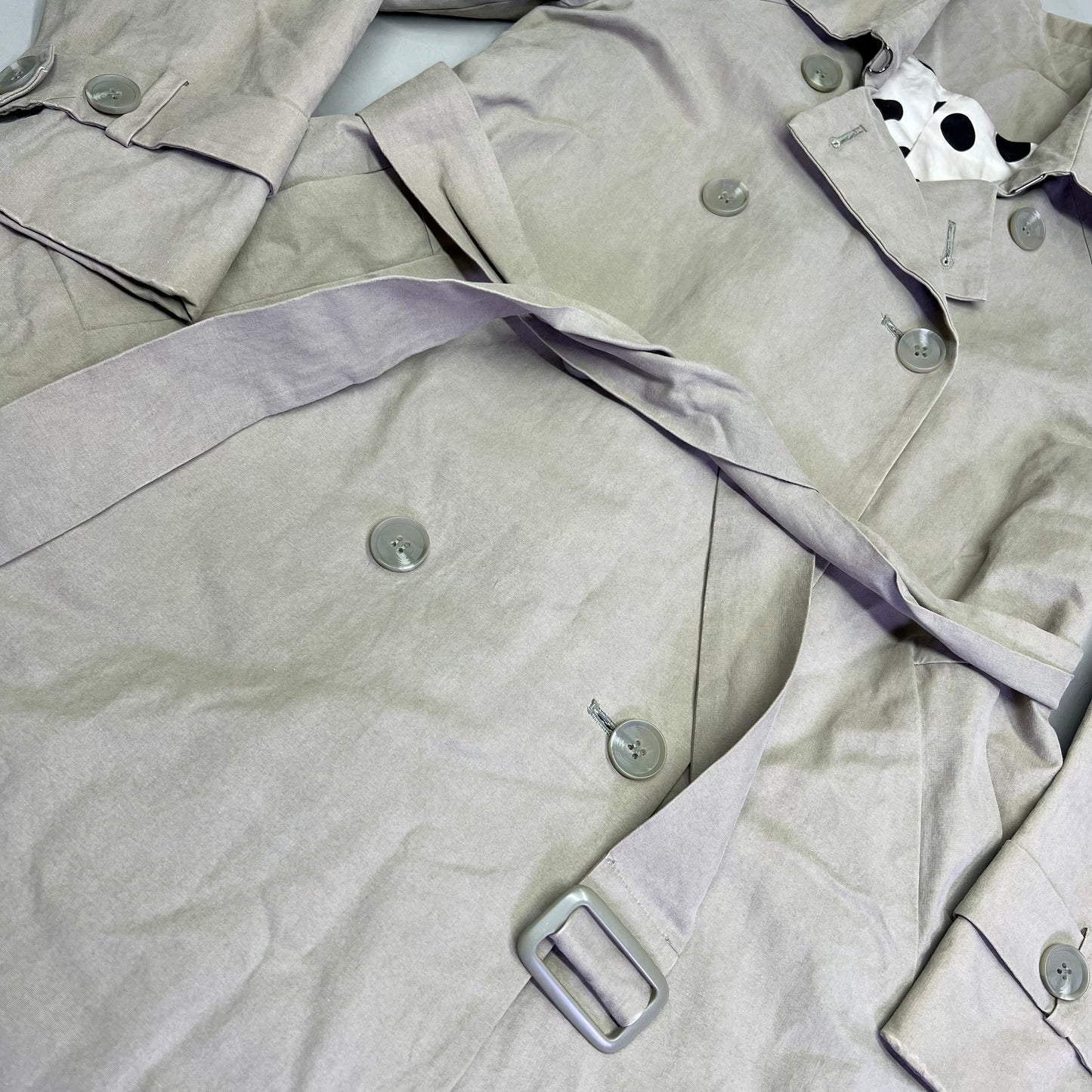 CAROLINA HERRERA Trench Coat Dot 55% Silk Lined Women's Sz S Khaki (Pre-Owned)