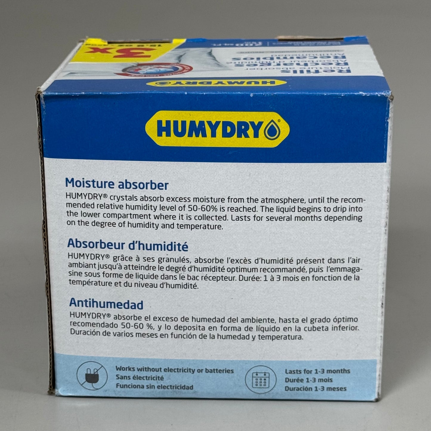 HUMDRY (3 PACK, 9 REFILL BAGS TOTAL) Refills Moisture Absorber Unscented 8.8oz As-is Damaged Packaging