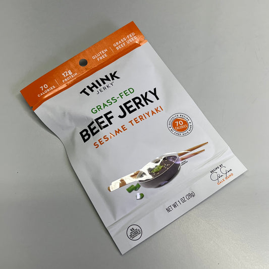 THINK (10 PACK) Gluten Free Grass Fed Sesame Teriyaki Beef Jerky 1oz BB 11/26
