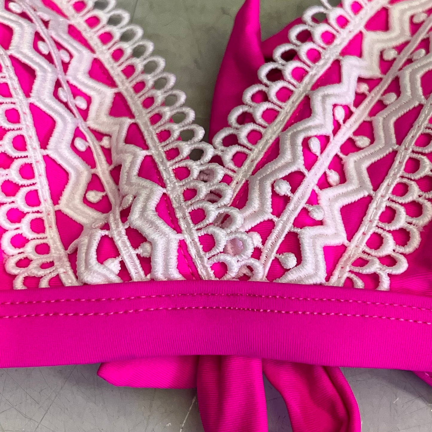 CHARMO Crochet Triangle High Waisted Bottom Bikini Set Women's Sz M Hot Pink