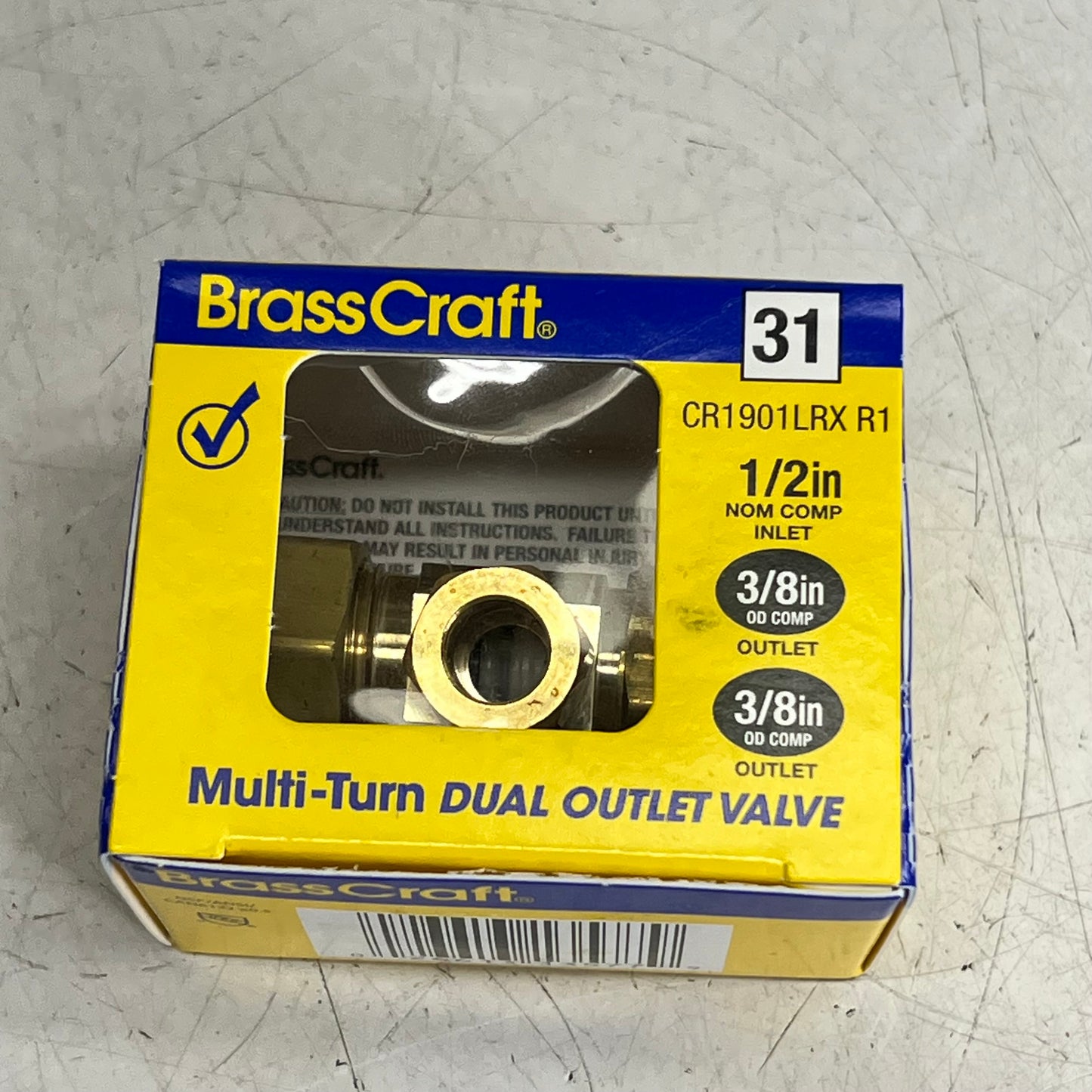 BRASS CRAFT Multi Turn Dual Outlet Valve 1/2" Nom Comp 3/8"OD Comp CR1901LRX| R1