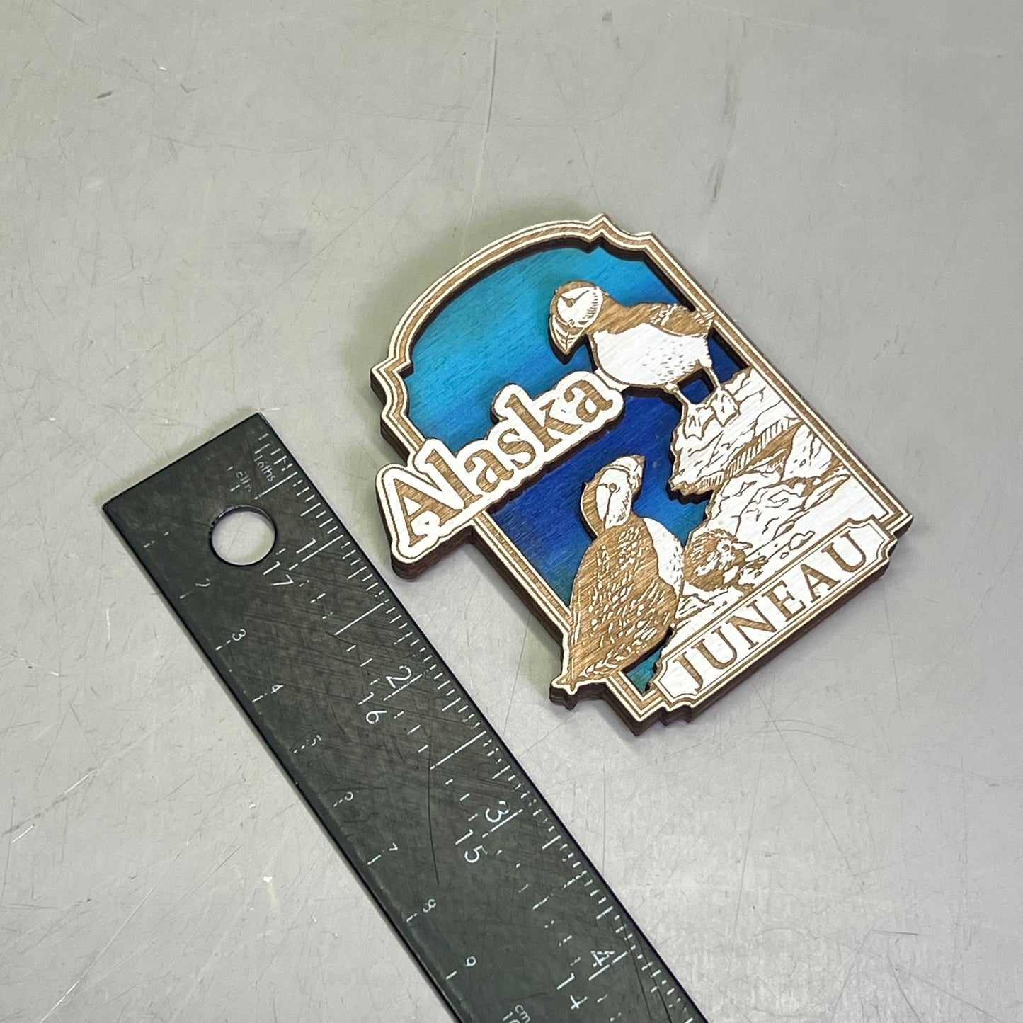 (2 PACK) Puffin Birds Laser Cut Wood Magnet Souvenir JUNEAU, AK Made In USA