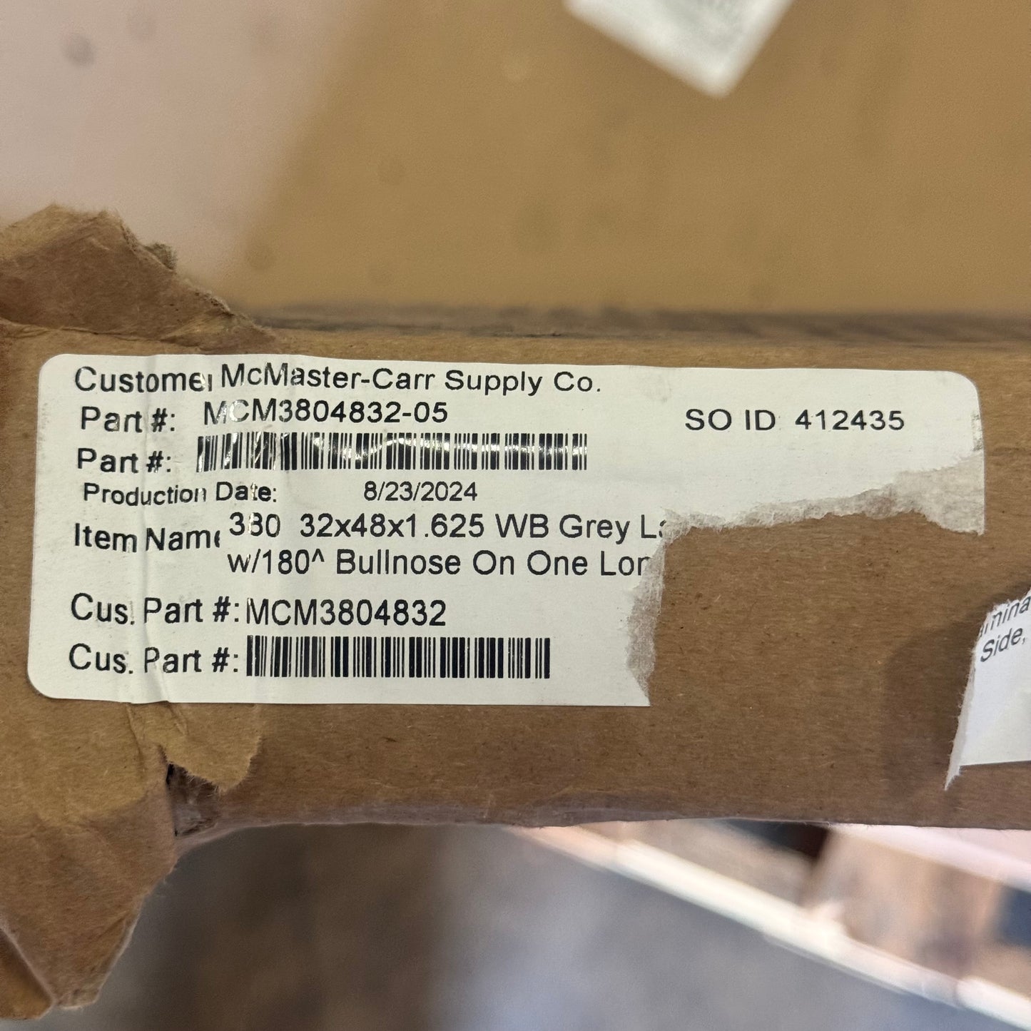 MCMASTER-CARR SUPPLY CO. 48”Lx32”Wx1.5”H Wood Material Light Grey