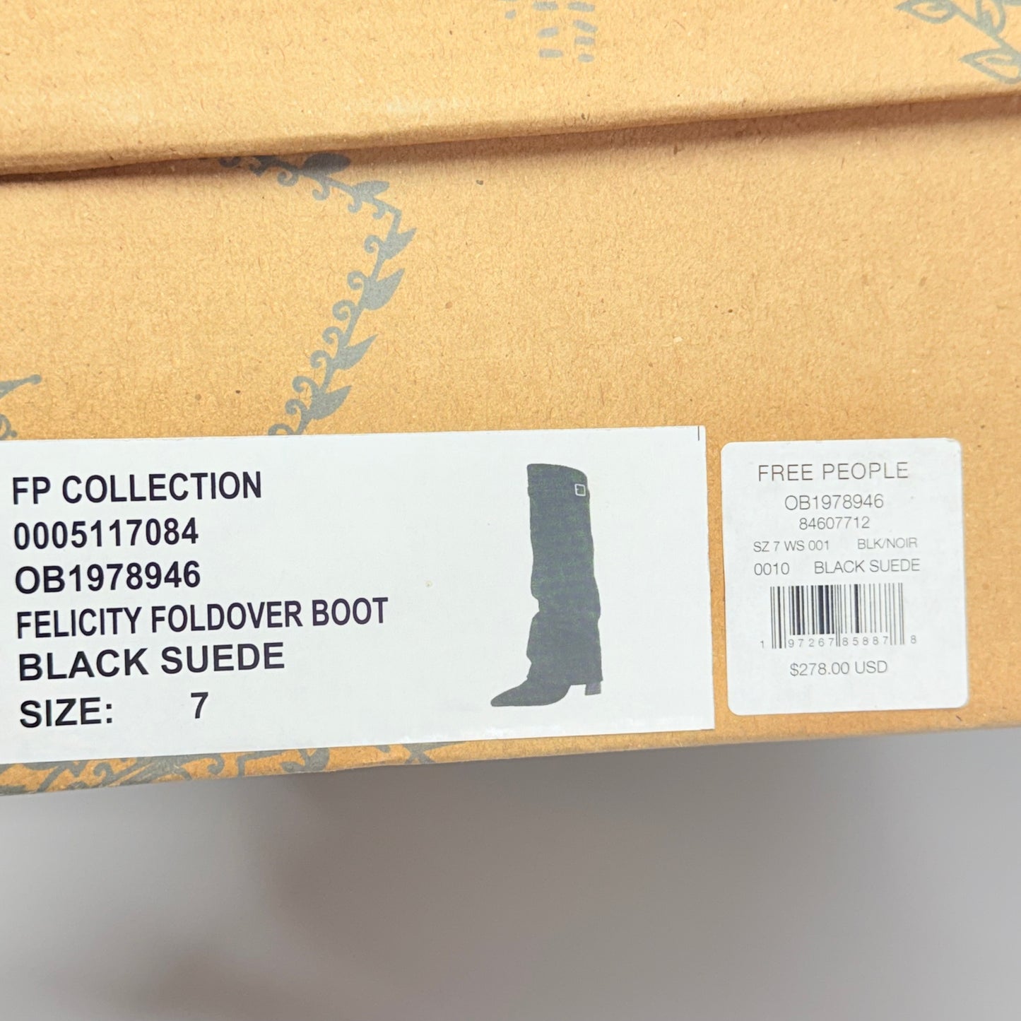 FREE PEOPLE Felicity Foldover Boot Sz 7 WS Knee-High Length Black Suede 84607712