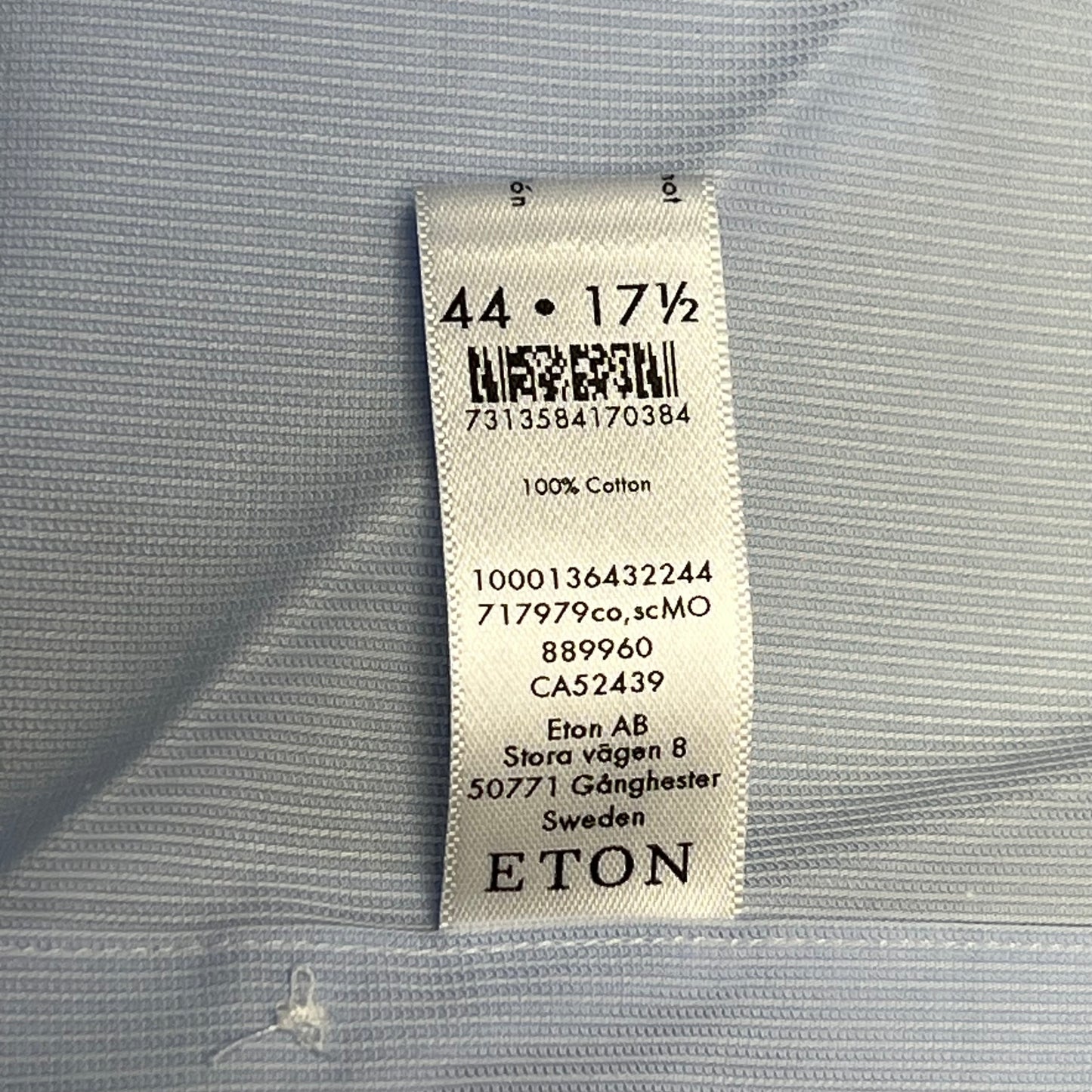 ETON Textured Twill Shirt Men's Contemporary Sz 44 Light Blue 1000136432243