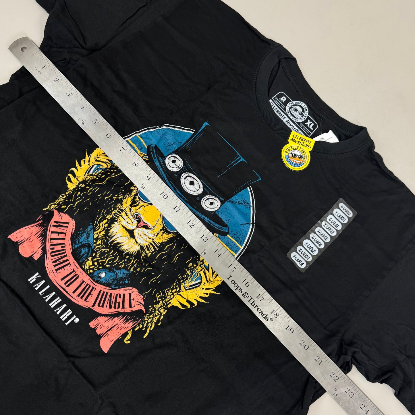 THE DUCK COMPANY Welcome To The Jungle Kalahari T-Shirt Adult X-Large Black,Blue,Yellow