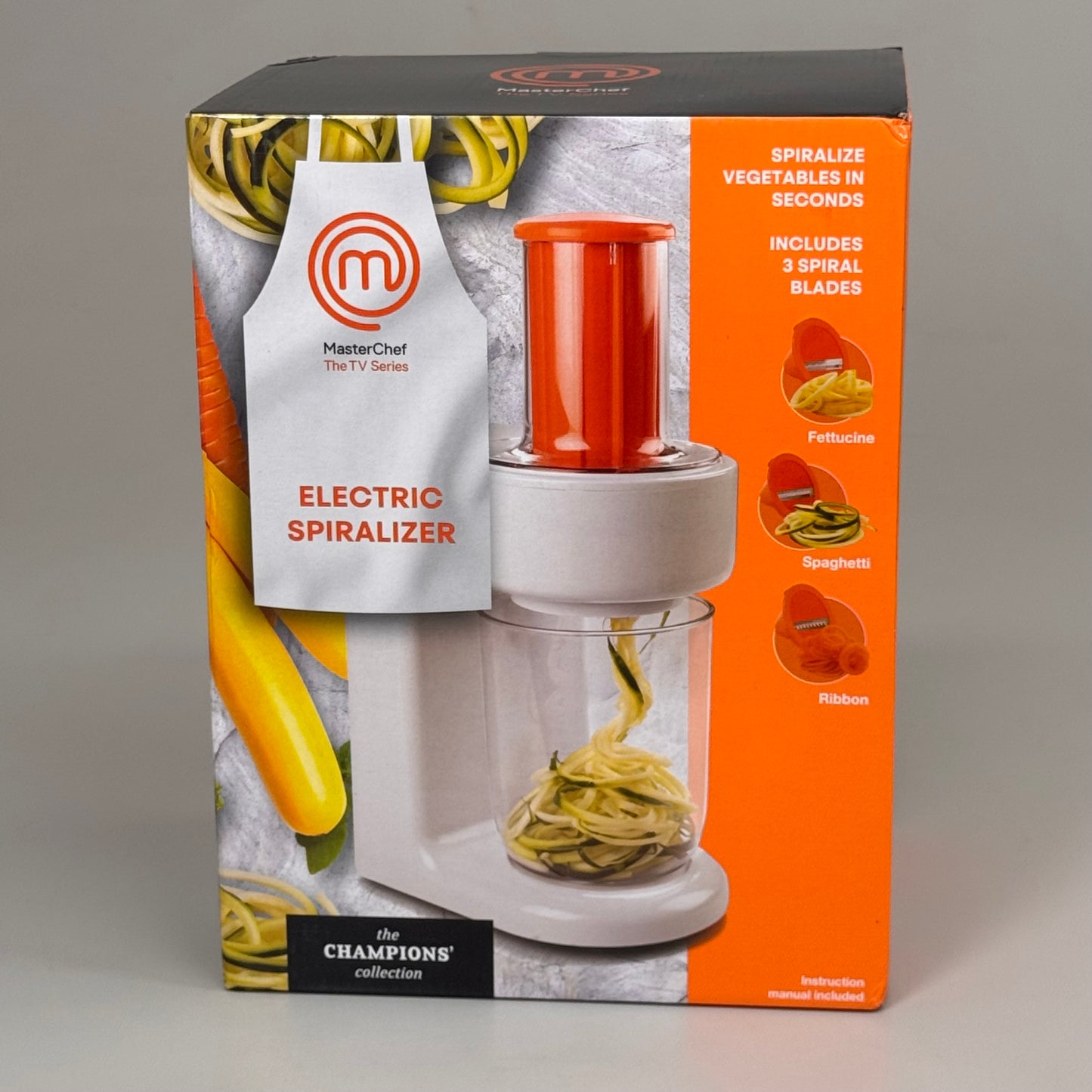 MASTERCHEF Electric Spiralizer includes 3 Spiral Blades 12" x 9.5" White/Orange