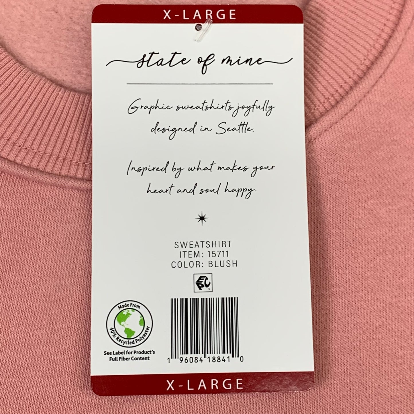 STATE OF MINE Women's Texas Print Sweatshirt Sz-XLarge Blush 15711