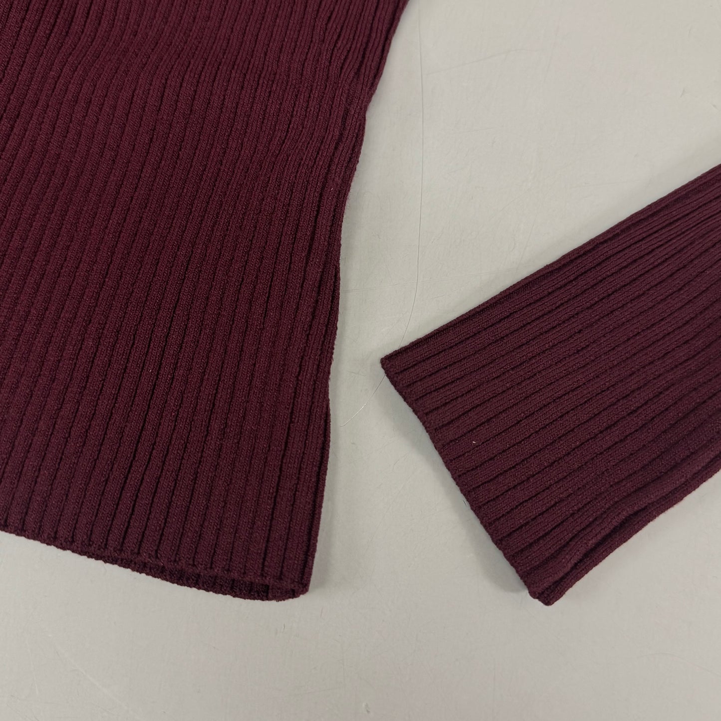 GOOD AMERICAN Shine Zipped Rib V-Neck Cardigan Women's Sz Small OXBLOOD002 GSK0263