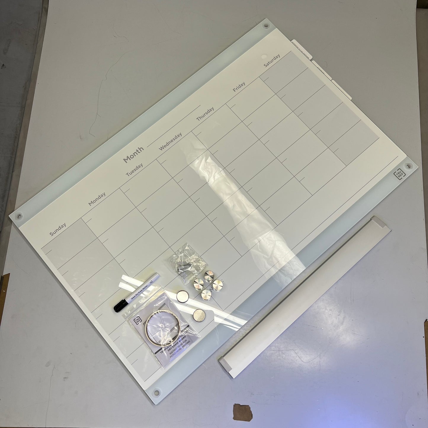 TRU RED Glass Templated Magnetic Glass Dry-Erase Whiteboard 3'x2' White TR62139