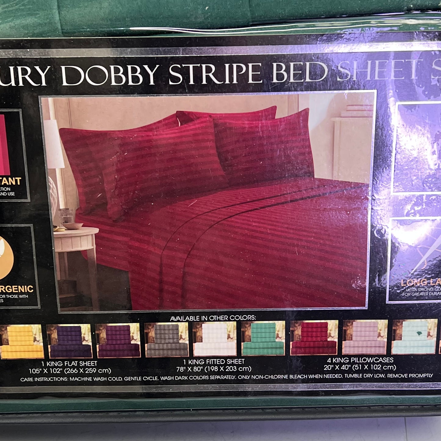 ZA@ ELEGANT COMFORT (6 PIECE SET) Luxury Soft Bed Sheets Set Dobby Stripe Design King Forest Green