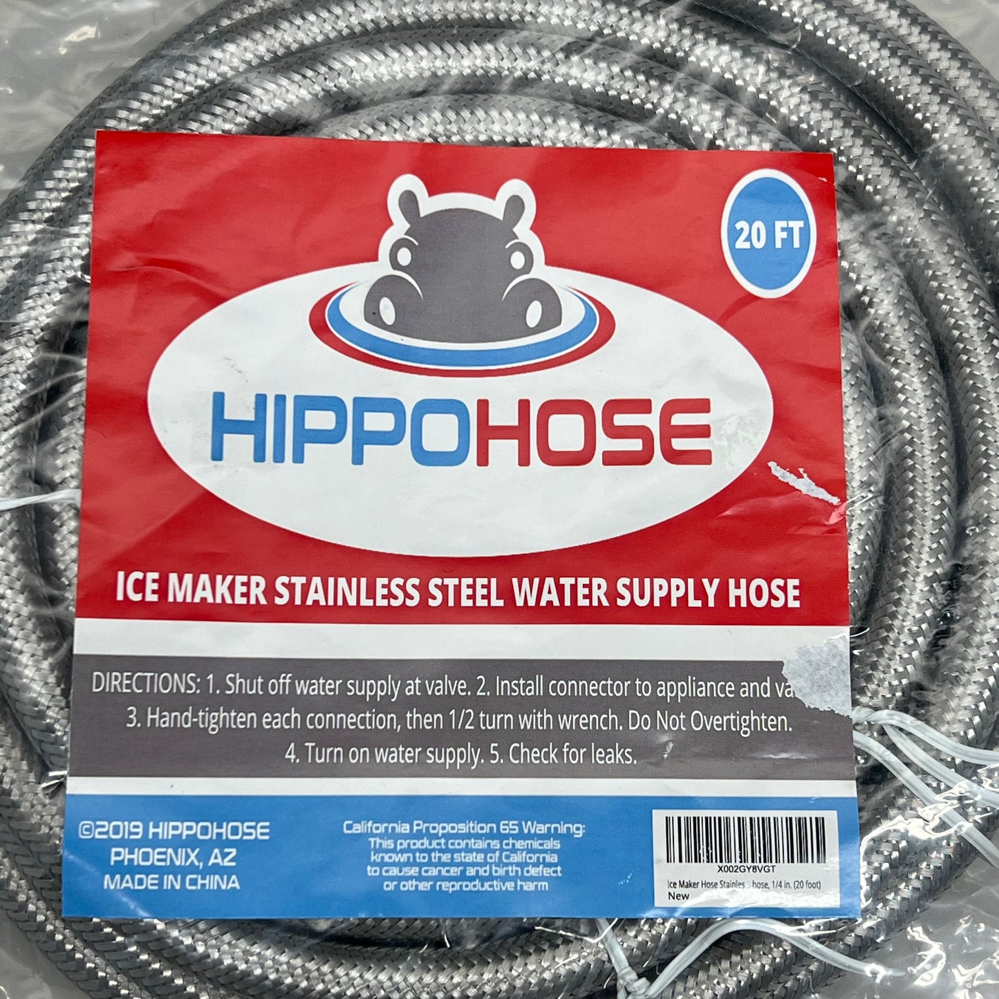 HIPPOHOSE Ice Maker Stainless Steel water Supply Hose 1/4" 20ft X002GY8VG