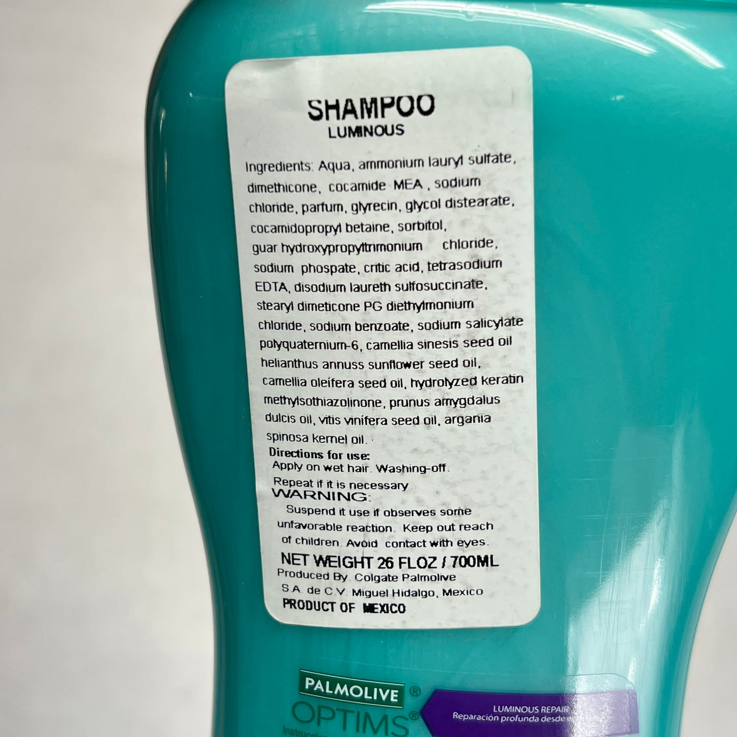 PALMOLIVE OPTIMS (2 PACK) Luminous Repair W/ Keratina 2 in 1 Shampoo  700 mL